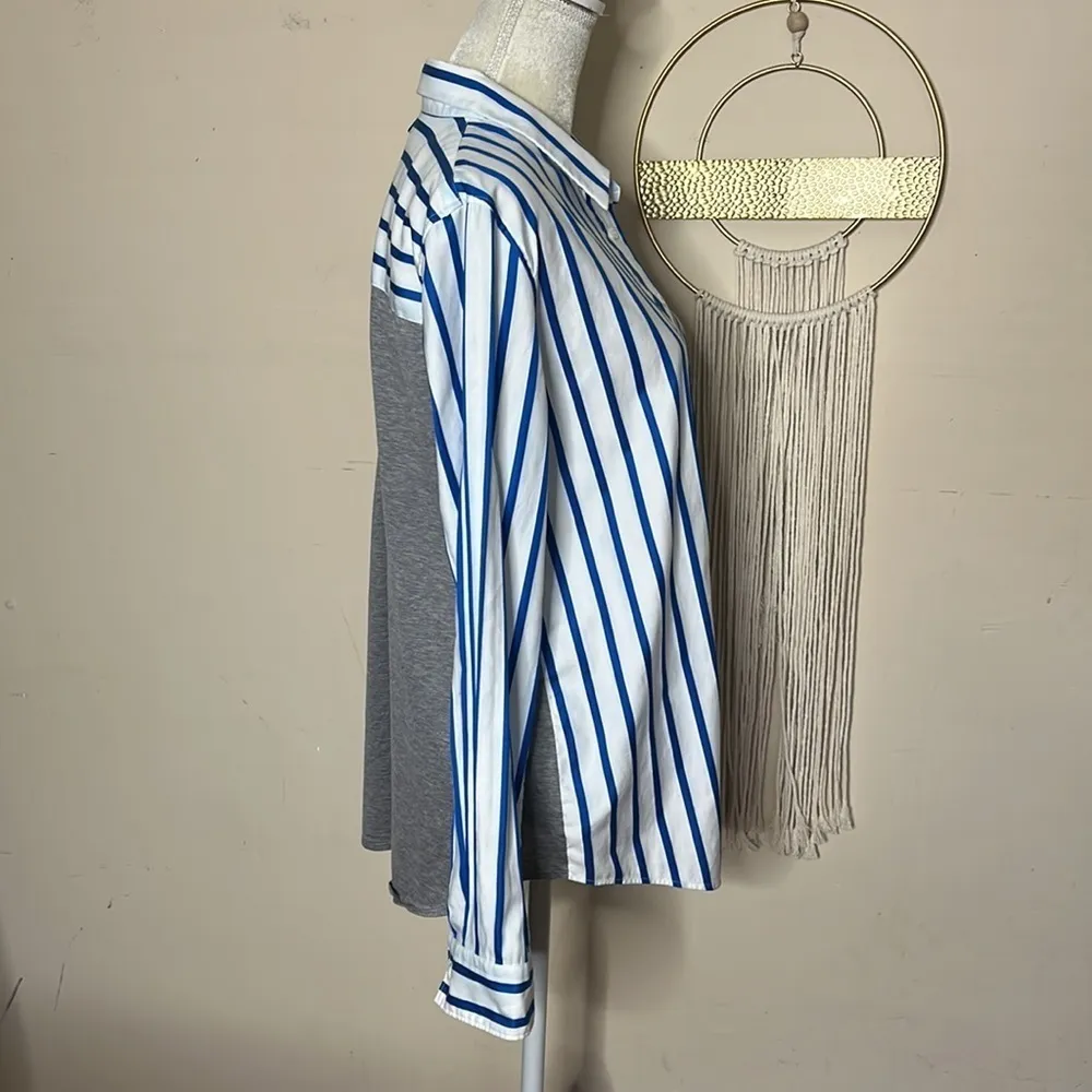 Façonnable • striped mixed media button down top - Image 5