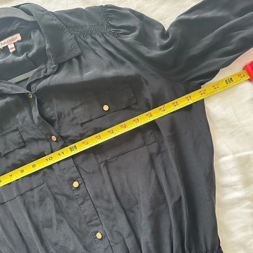 Y2K Juicy Couture Black Silk Shirtdress with Gold Buttons size 14 - Image 6