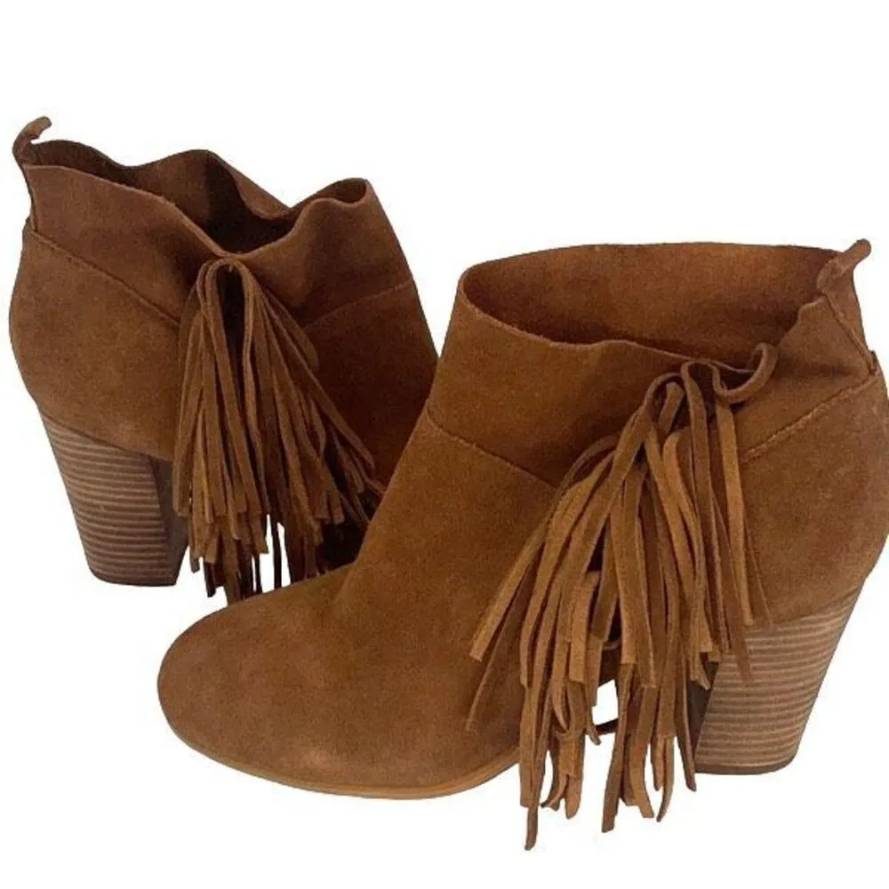 Crown Vintage Womens‎ Suede Randi Fringe Heeled Ankle Boots Camel Size 9M NWOT Brown - Image 6