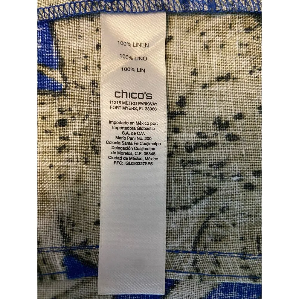 Chicos 1 Tahiti Tropis Linen Jacket Women M Button Front Side Pocket Long Sleeve - Image 11