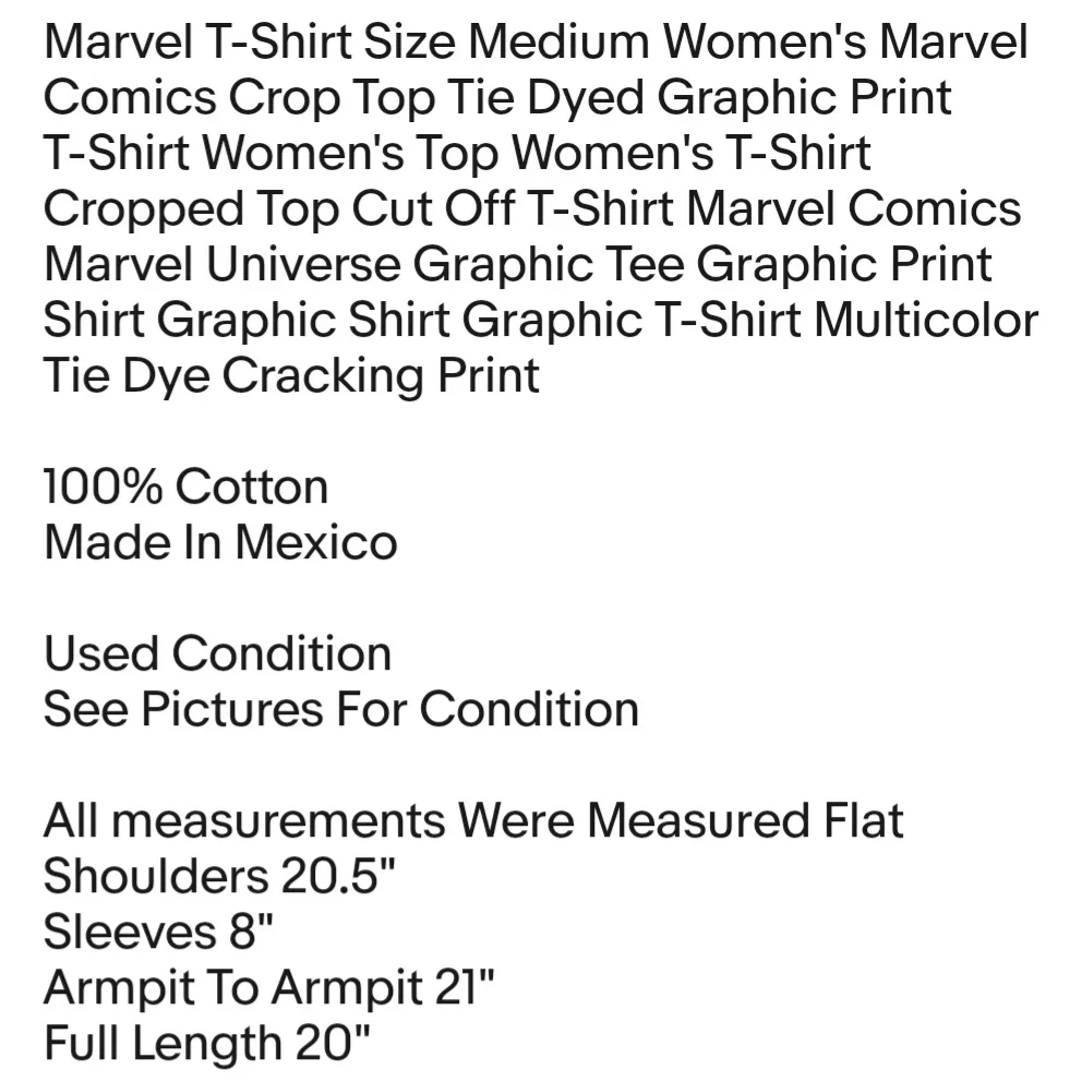 T-Shirt Size Medium Women's Marvel Comics Crop Top Tie Dyed Graphic Print T-Shirt - Image 2