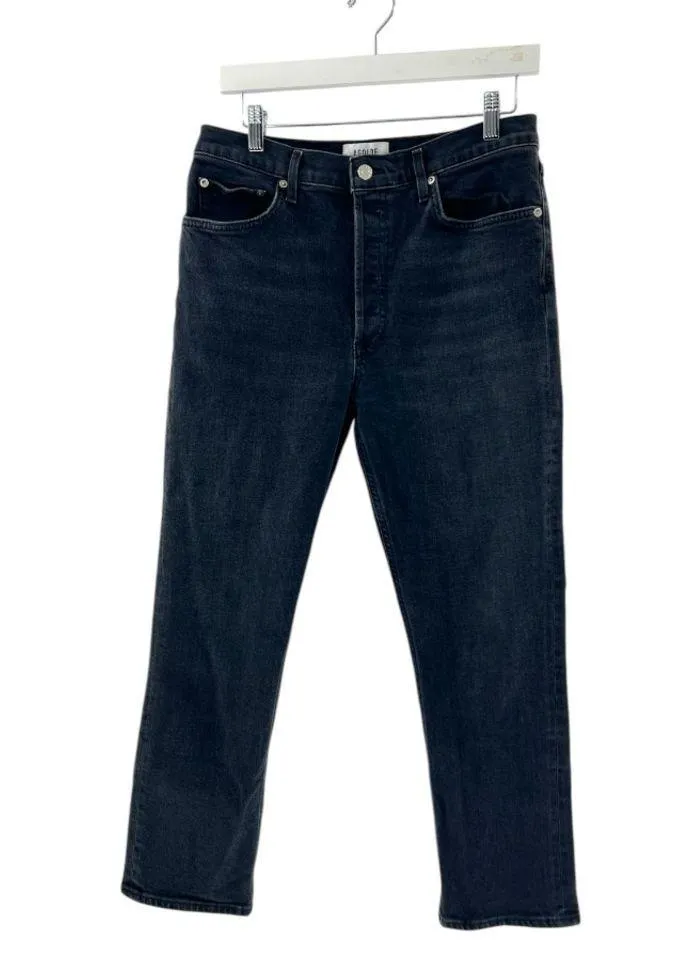 Agolde Riley high rise straight crop faded black sz 30 - Image 7
