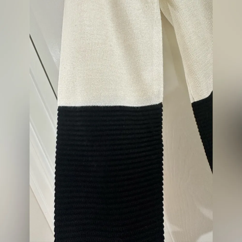 CALVIN KLEIN Knit Cowl Neck Sweater color block ribbed black white loose Sz L‌‌‌ - Image 4