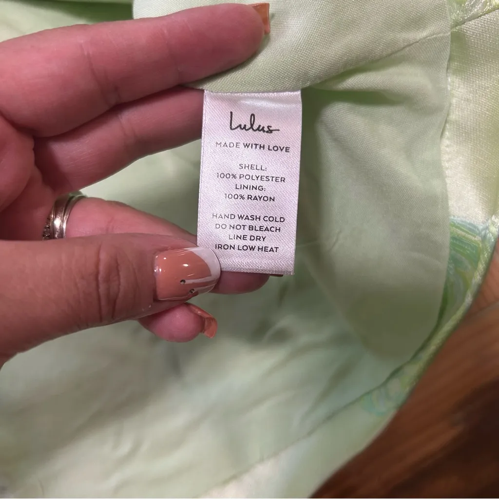 Lulus Brighter Side Light Green Floral Satin Jacquard Mini Dress Size M - Image 7