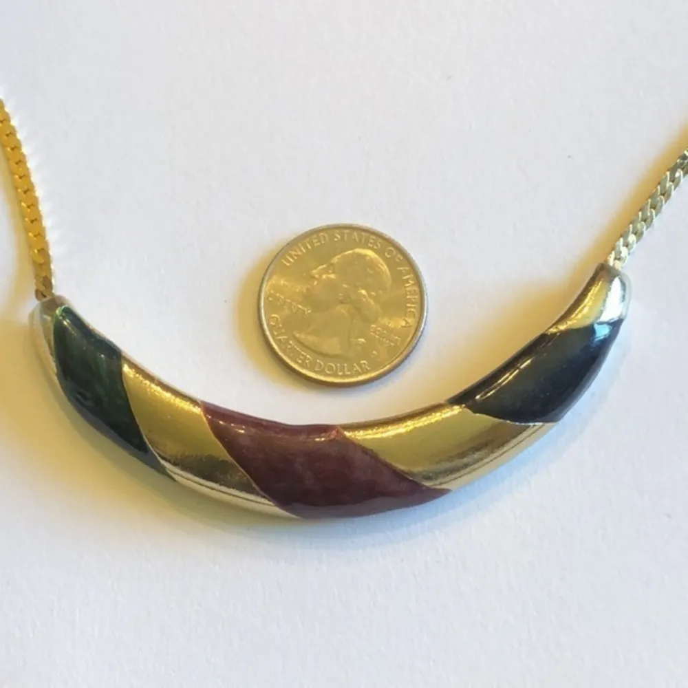 Vintage Gold Tone Flat Chain Enamel Necklace - Image 6