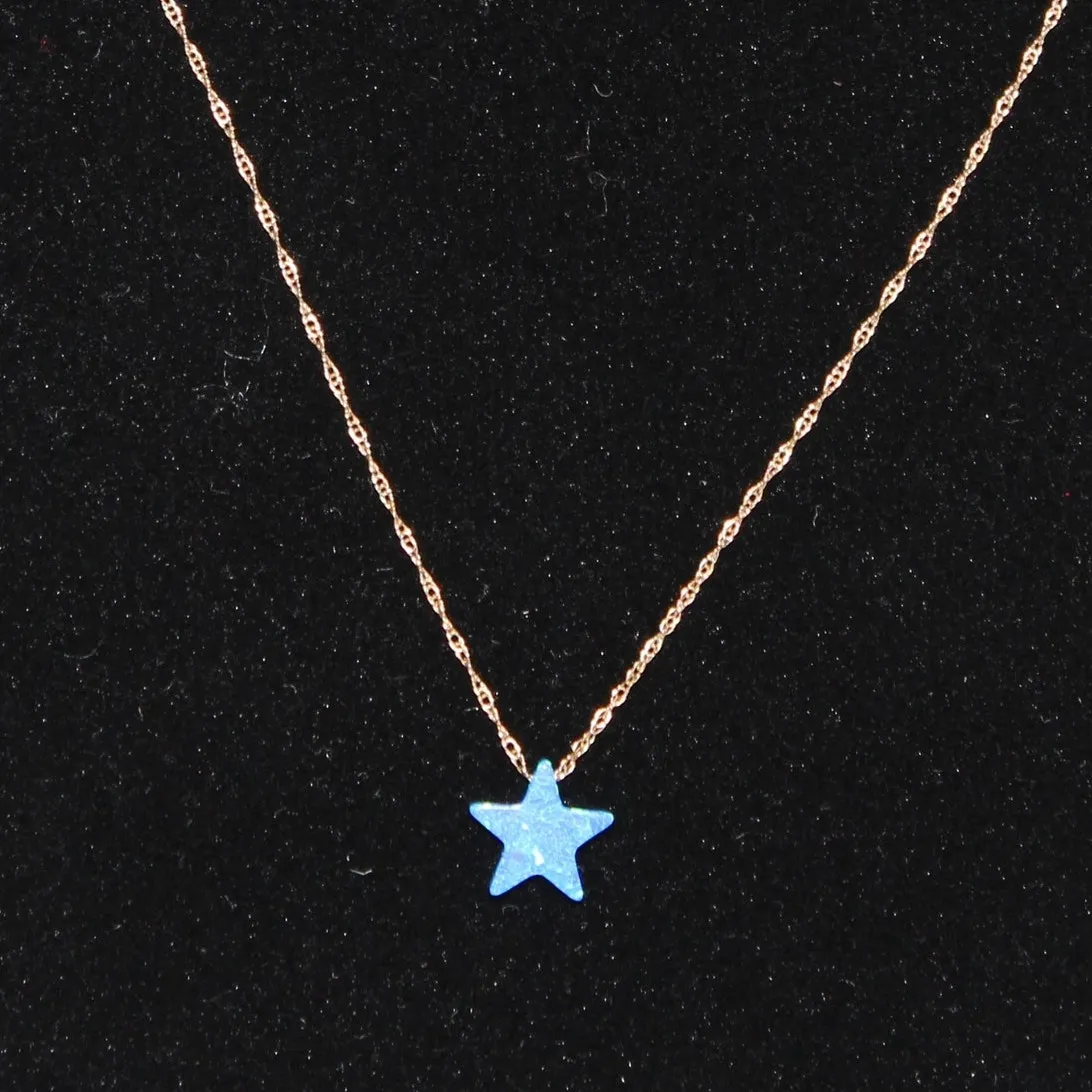 Dainty Solid 14K Gold Necklace with Blue Opal Star Charm - Image 5