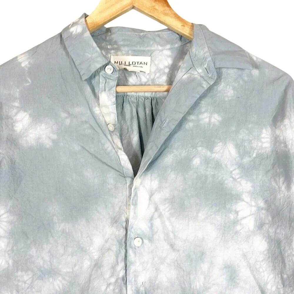 Nili Lotan Tunic Top Light Blue Tie Dye Oversized Button Up Made in USA Size XS - Image 4