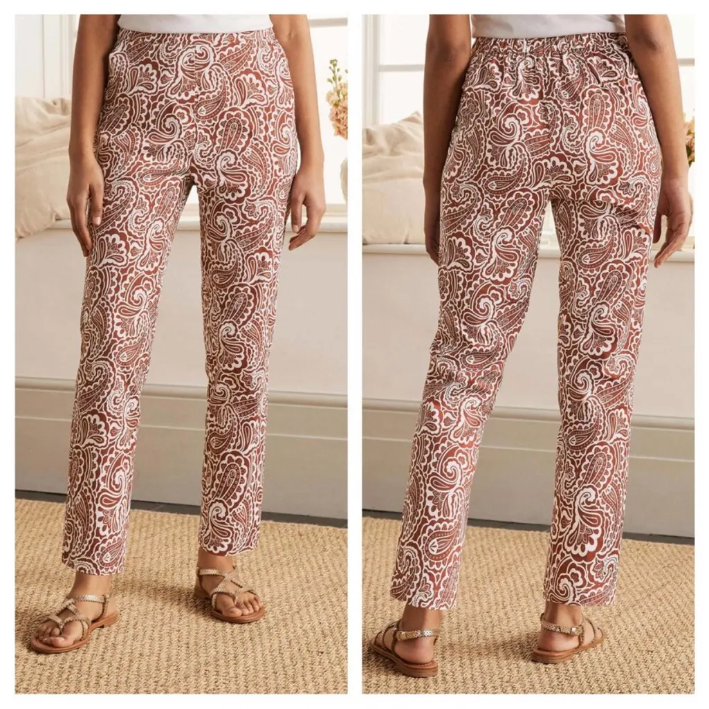 Boden Danby Pull On Trouser Pants in Red Oak Paisley Print | US 2R Brown Size 2 - Image 2