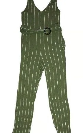 olive green stripes romper S jumpsuit belt - Image 3