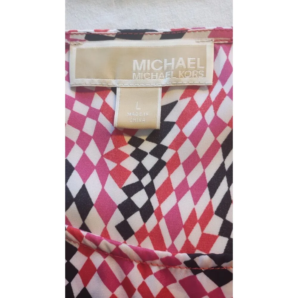 MICHAEL KORS Blouse Multicolor Abstract Print SZ L - Image 7