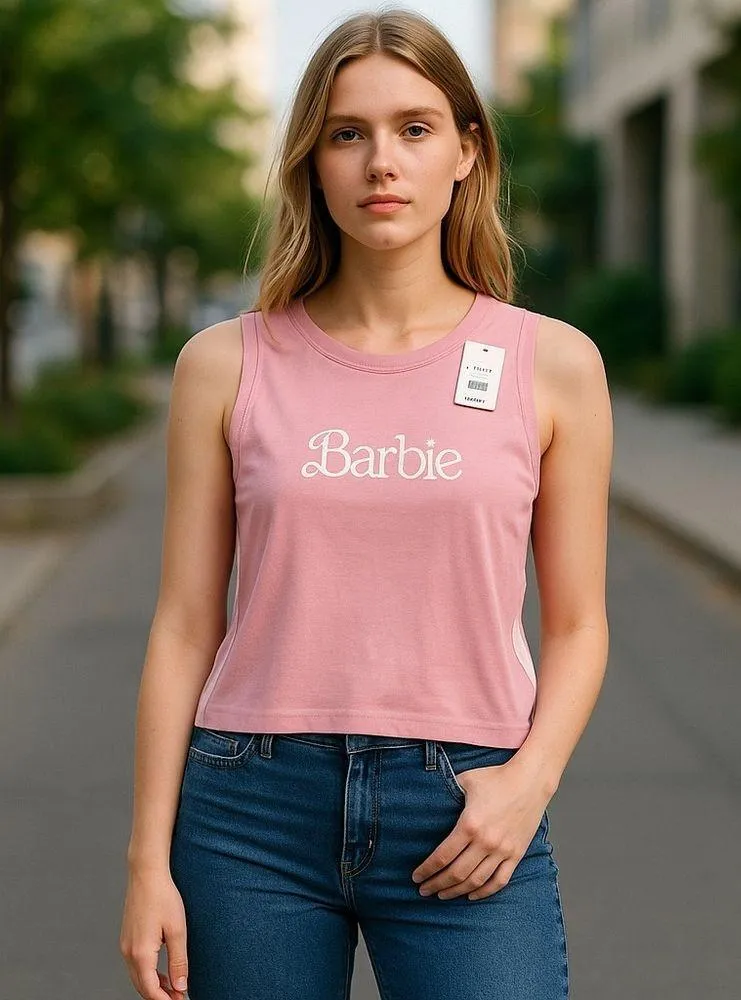 NWT Barbie Classic Embroidered Logo Graphic Tank Top Pink Tulle/White 3X Size 18 - Image 3