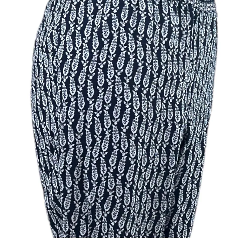 LOFT Pants Pull On Slim Fit Tie Ankles Navy White Print Women’s Plus Size 16 - Image 8