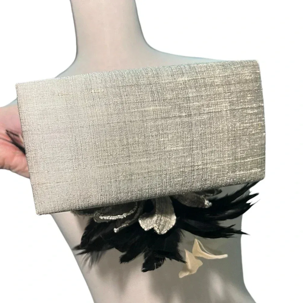 Mother Plucker silk real feathers oil slick coquette mini bag purse 20’s whimsy Silver - Image 12