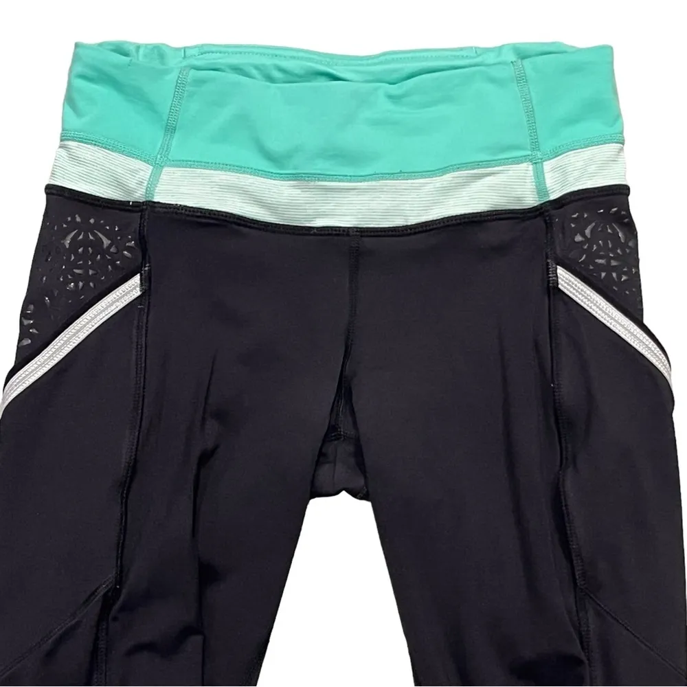 Lululemon Run A Marathon Crop Leggings Tights Pants Black Menthol Wee Stripe 4 - Image 9