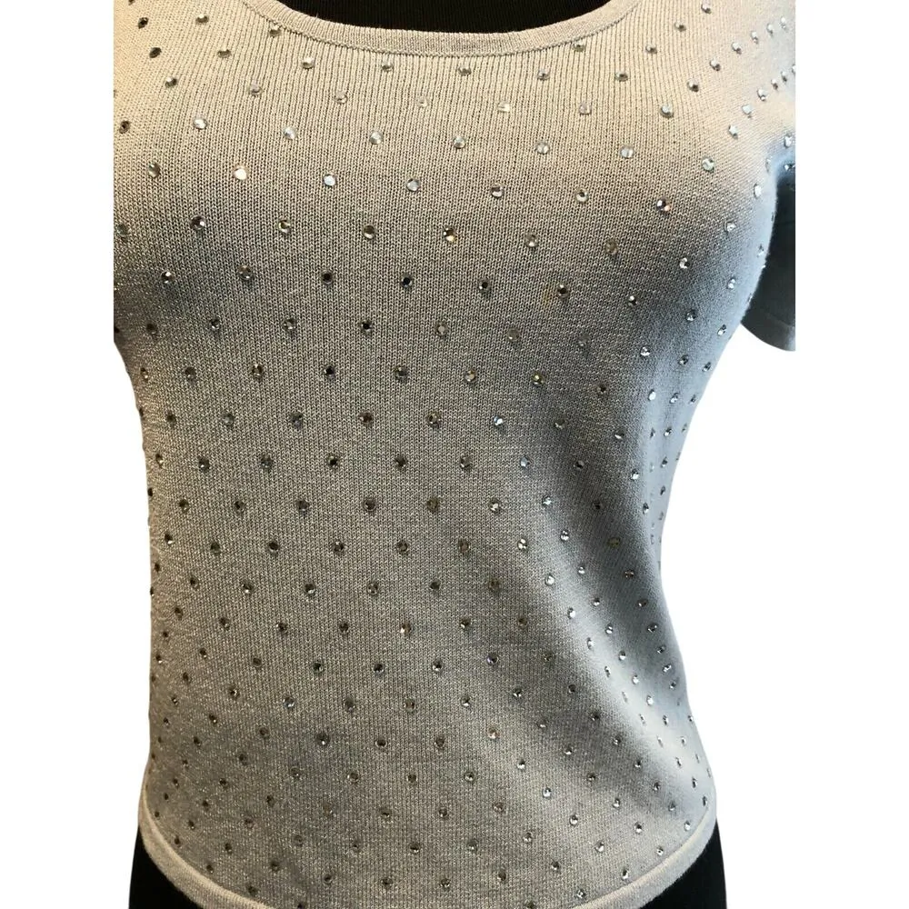 Cache Top Size M RHINESTONE EMBELLISHED Stretch Wedding Event Baby Blue Vintage Size M - Image 4