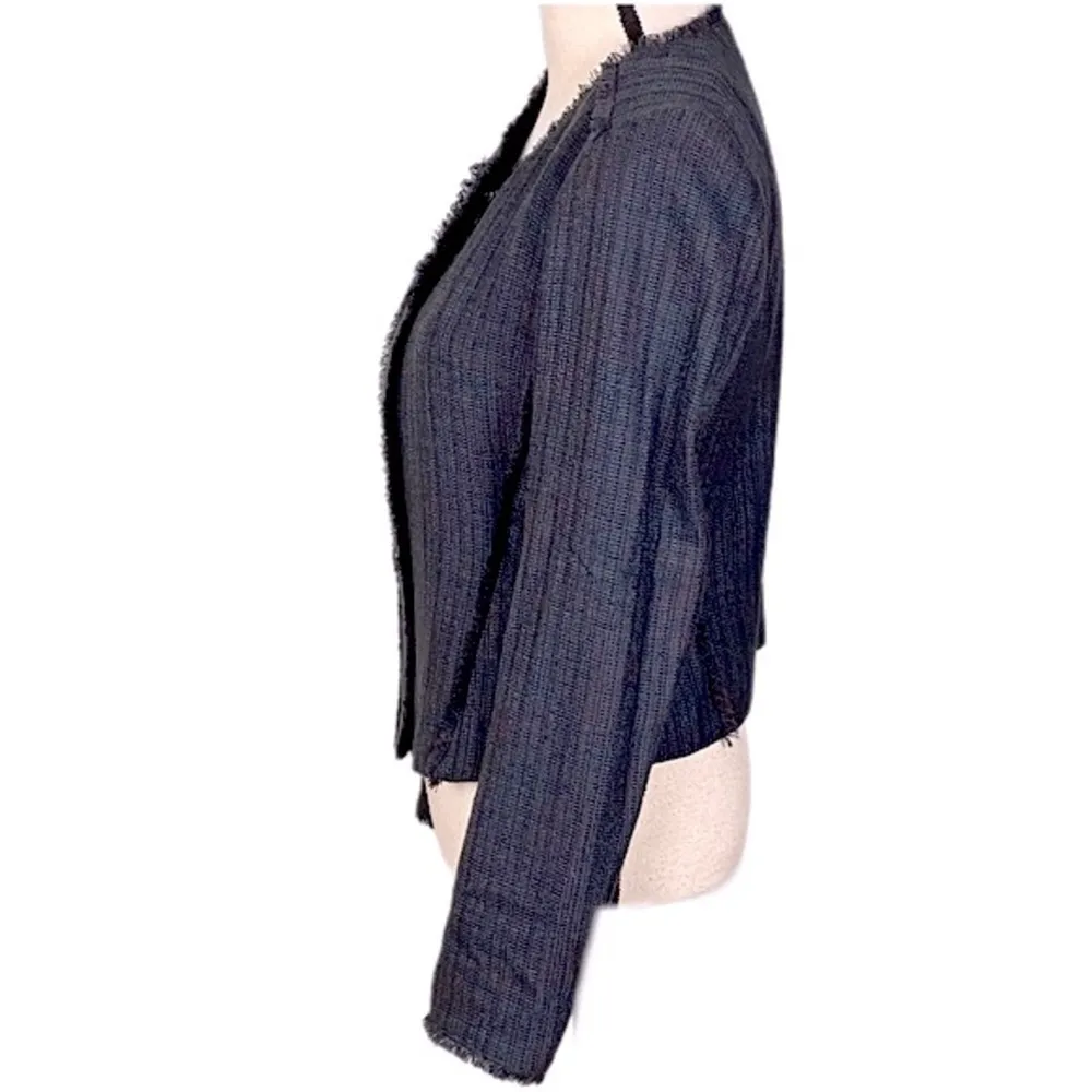 ANN TAYLOR LOFT slate blue w/red, tweed blazer with fringe detail. Size 2. EUC - Image 5