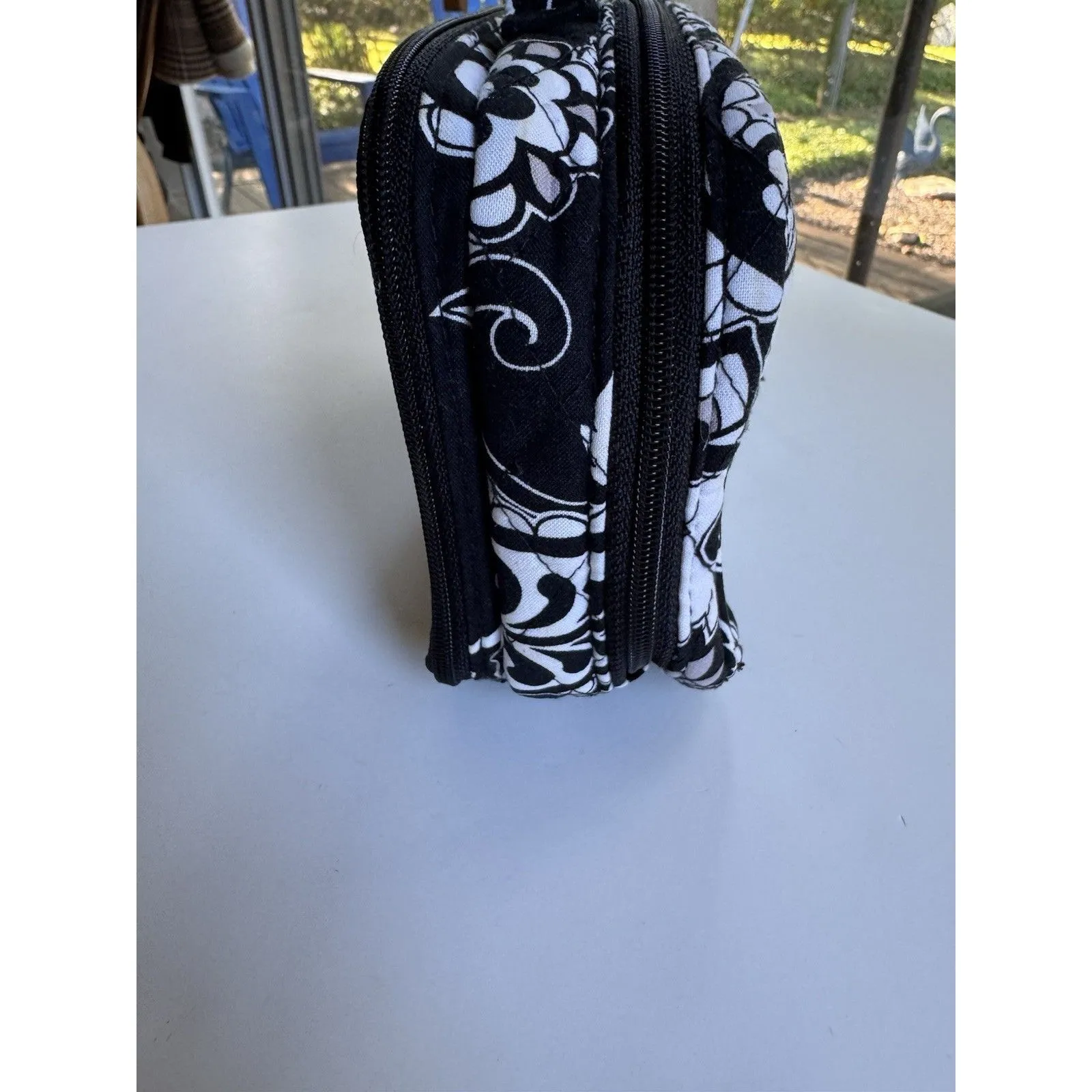 Vera Bradley Makeup Organizer Bag Large Black White Paisley Two Compartments Zip - Image 9
