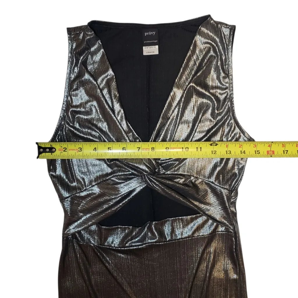 Privy shiny glittery metallic gunmetal liquid silver dress size Large - Image 5