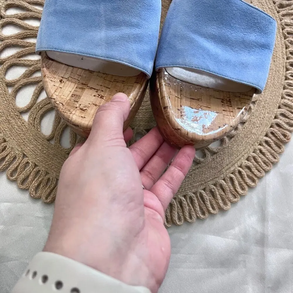 NWOT Stuart Weitzman Blue Suede Summer Wedge Platform Sandals 10B - Image 6