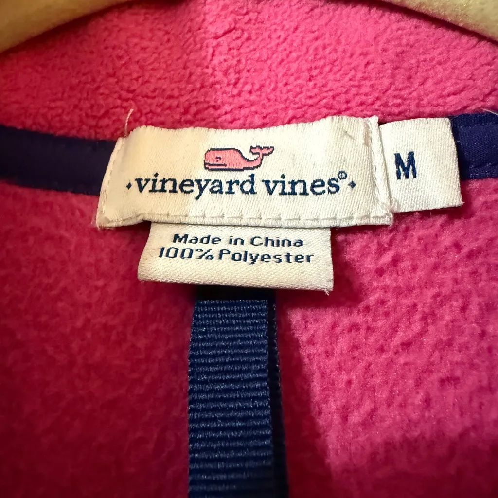 VINEYARD VINES Pink Fleece Vest Zip Windbreaker Whale Logo Women's Size Medium - Image 3