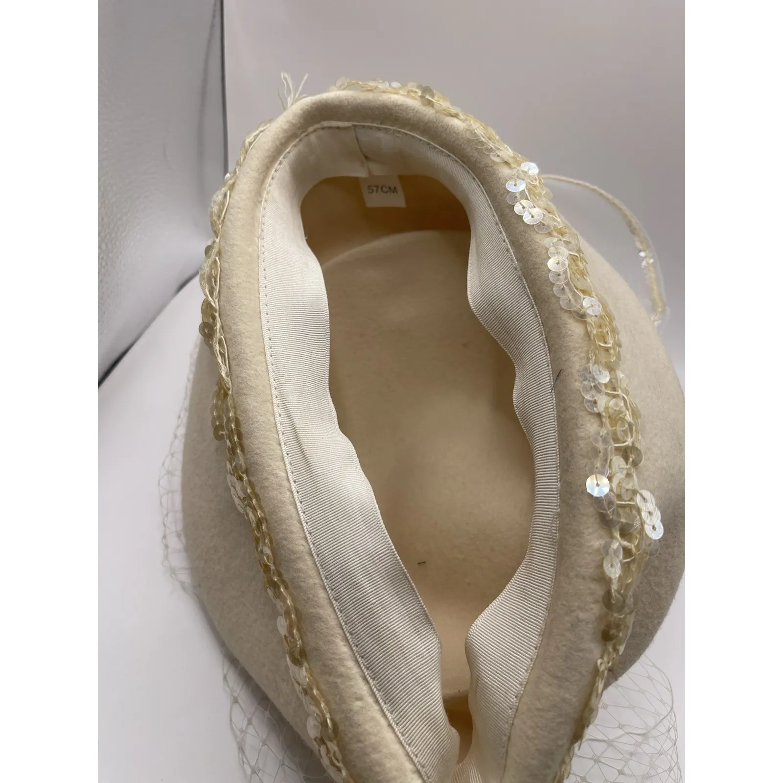 Vintage Church Hat White And Gold Brim Fancy Bow‎ Kentucky Derby - Image 4