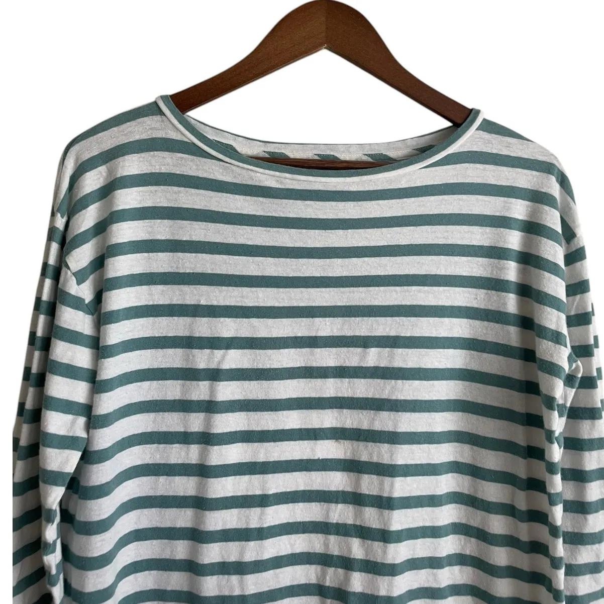 Madewell Women‎ Cropped Top S Green Striped Nautical Coastal Beachy Comfy Vacay - Image 8