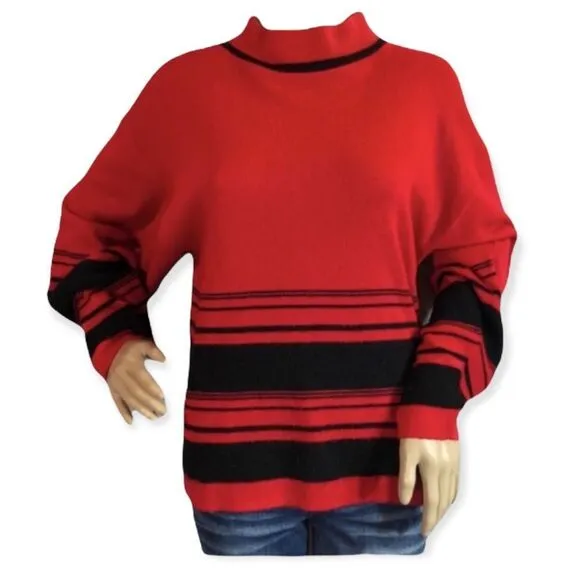 Vintage Alison J Red and Black Striped Low Turtleneck Collar See Measurements Size undefined - Image 1