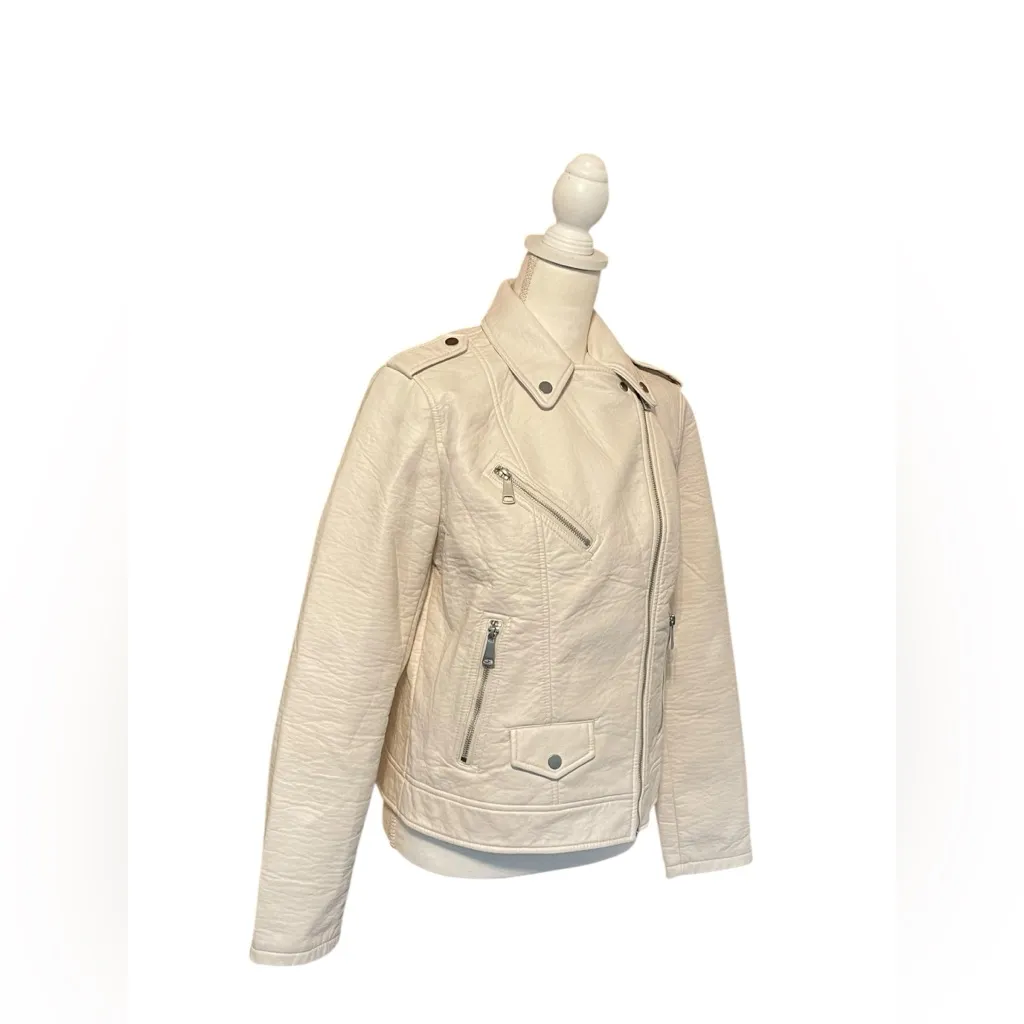 Express Moto Jacket Off White Faux Leather Size Medium - Image 5