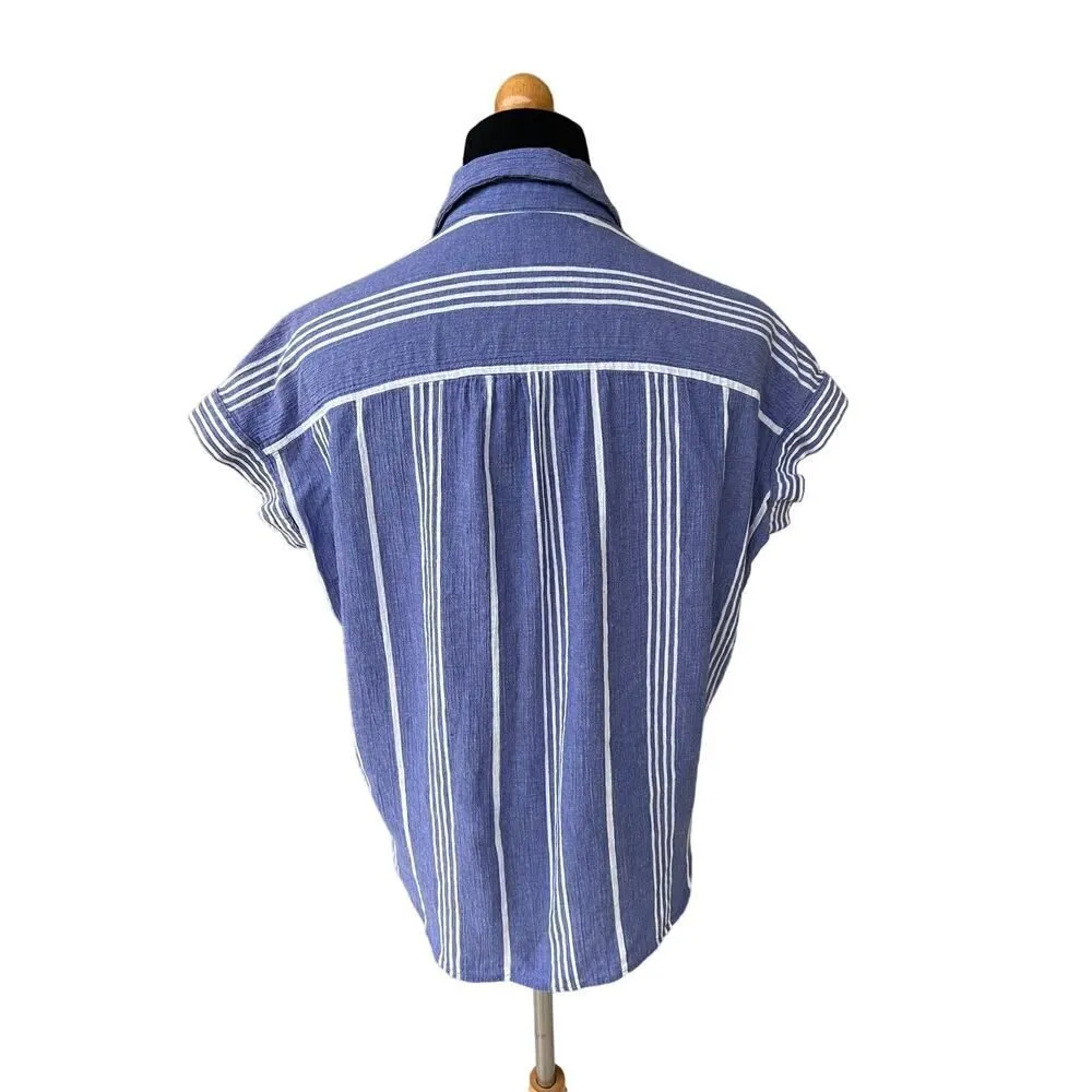 Madewell Central Shirt In Highley Stripe Button Up Blue/White Womens XXS Blouse - Image 4