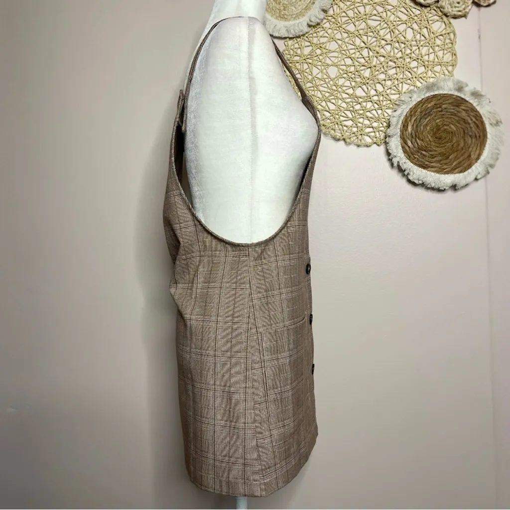 Forever 21 Plaid Button Overall Jumper Mini Dress (brown/tan) - small - Image 5