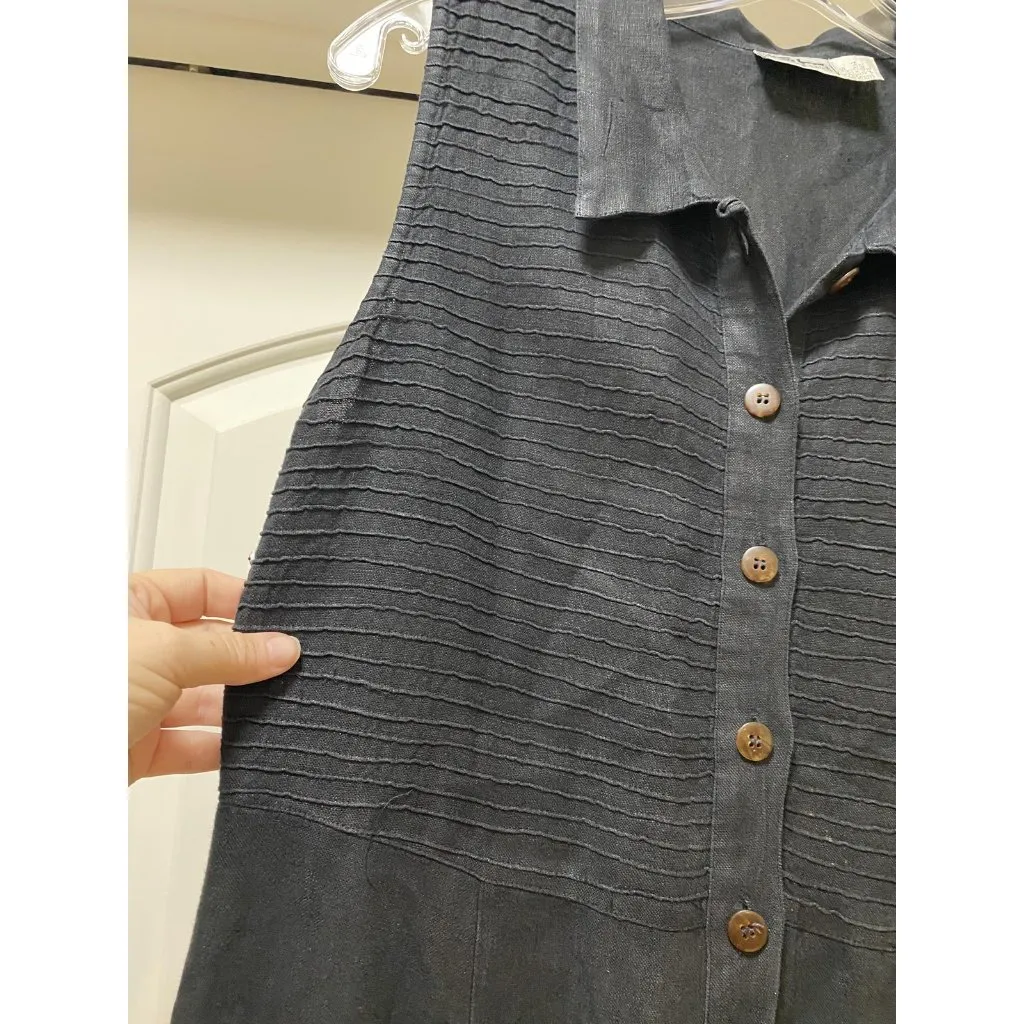 Kiko Dress Womens Small Black Button Front Sleeveless Maxi Textured Linen Blend - Image 3