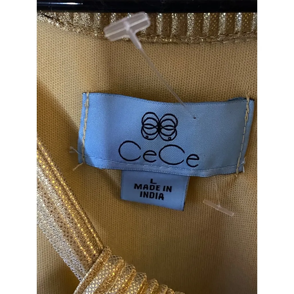 New‎ Cece Metallic Gold layered tank top with tie neck Sz L - Image 6