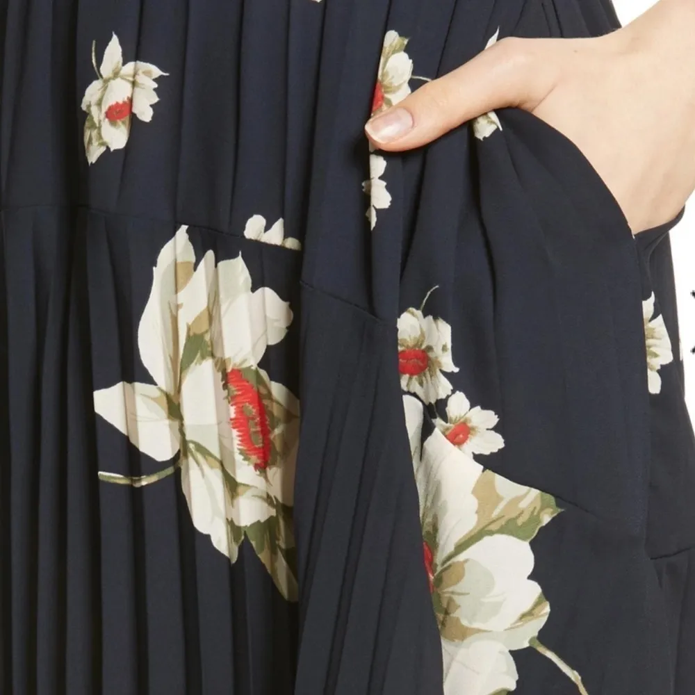 Vince Gardenia Floral-print pleated seamed midi skirt elastic waist pockets Sz S - Image 11