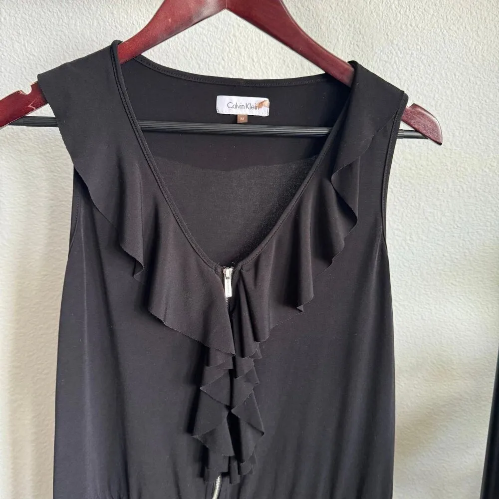 Calvin Klein Black Ruffle Draw String Waist Front Zipper Top Size M - Image 2
