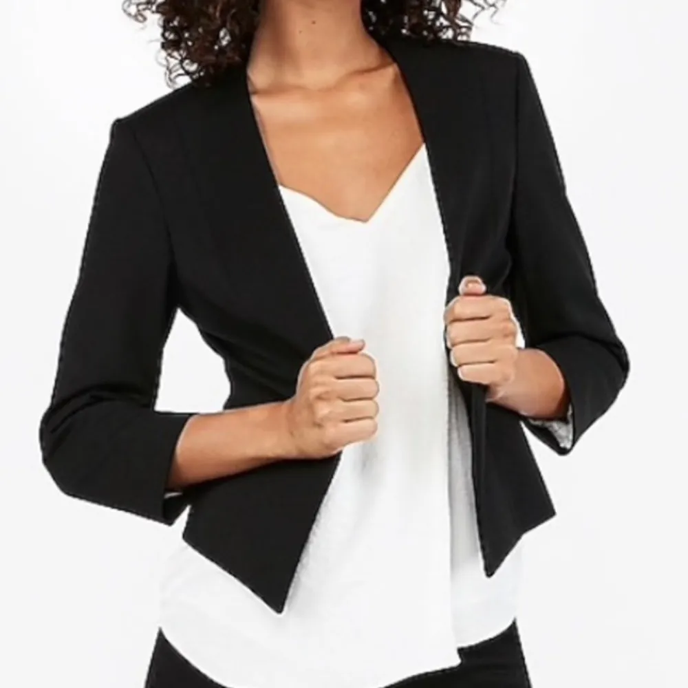 Express Black Cut Away Blazer Lined 3/4 Sleeve  Size 6 Stretch Career Jacket - Image 4