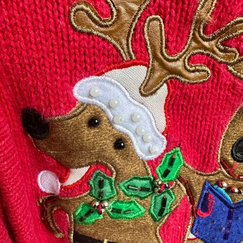 Tiara International Christmas Collection Reindeer Cardigan Sz L? Zippere… - Image 4