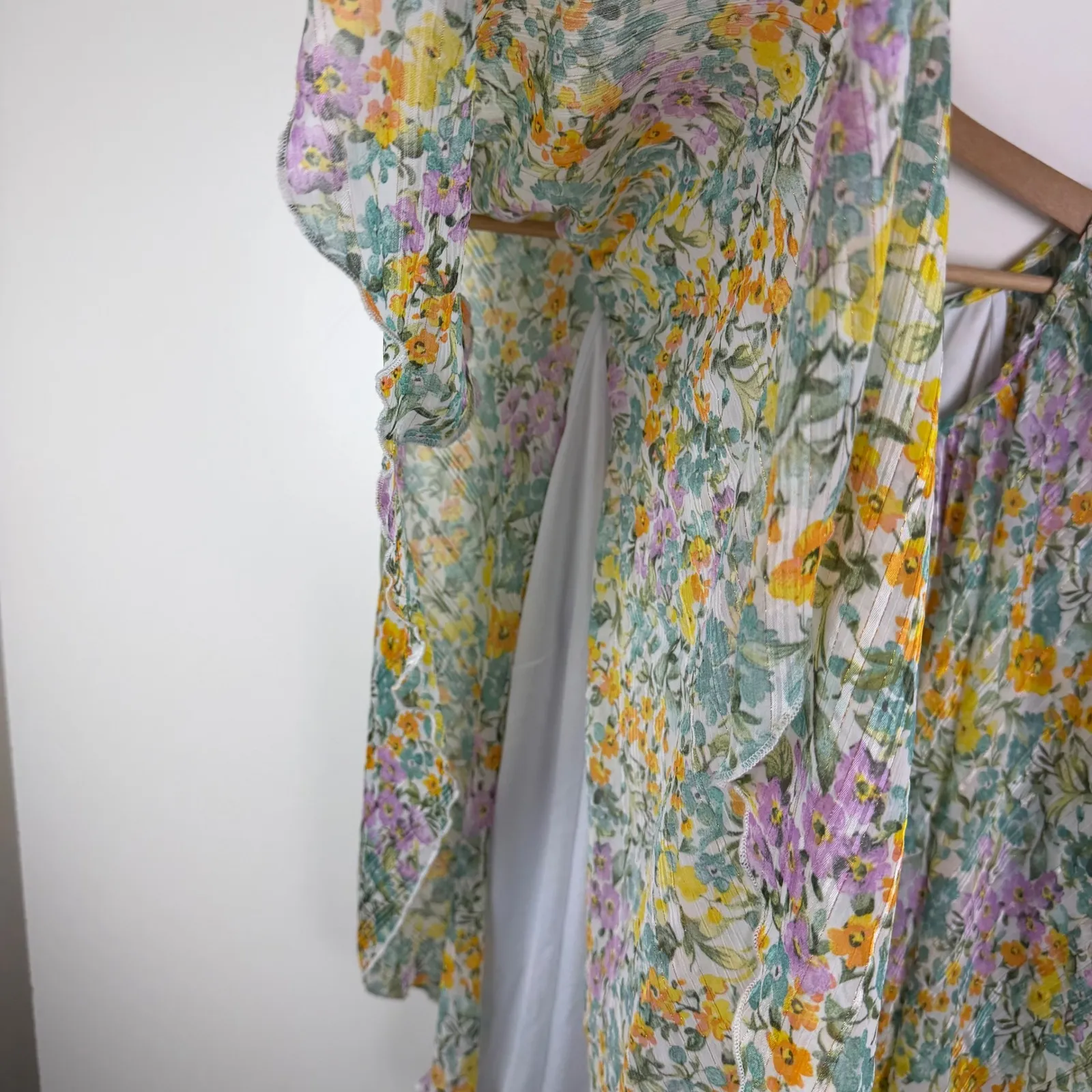 Cato Floral Ruffle Sleeve Chiffon Blouse Size 22/24W Multicolor Pastel Feminine - Image 2