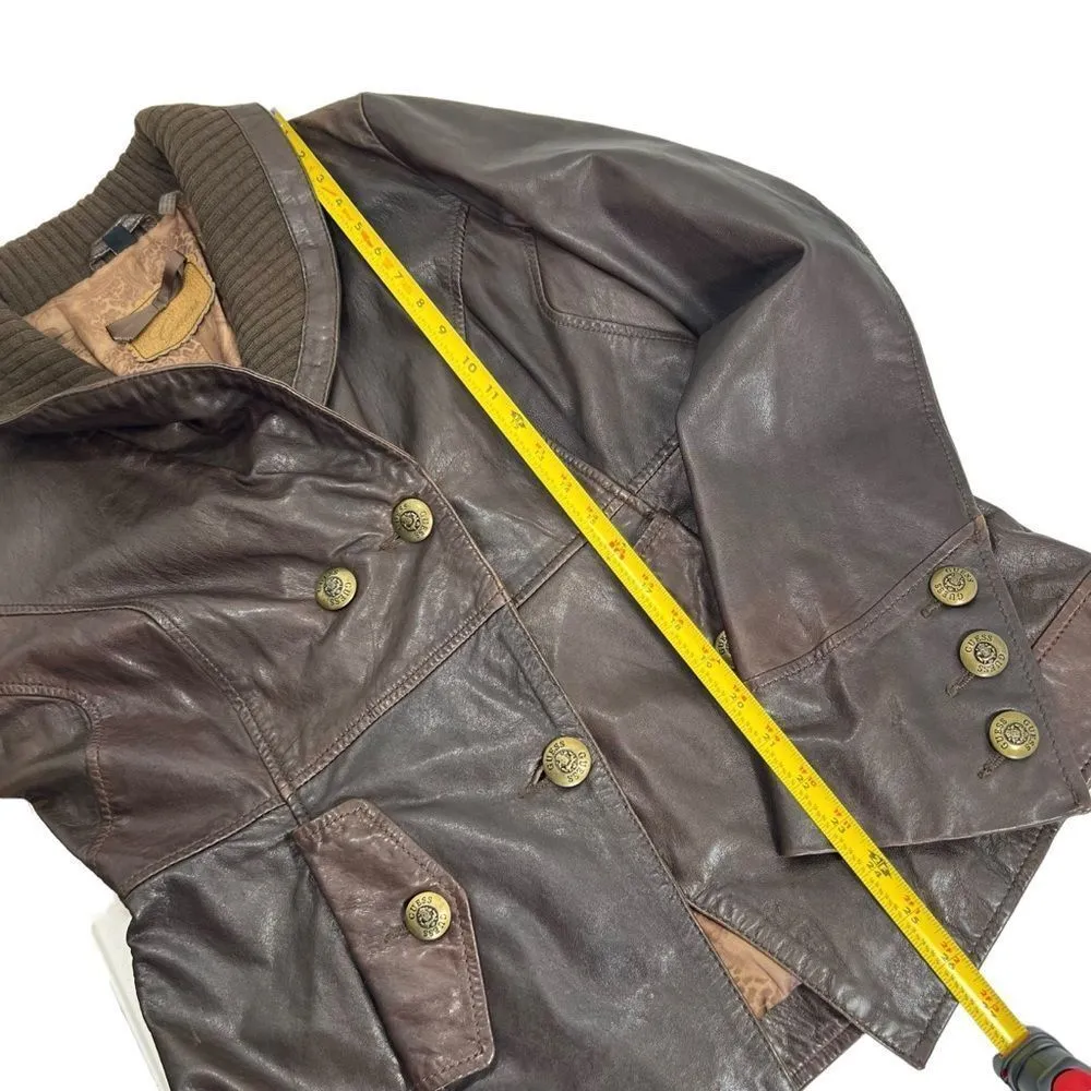 Vintage Guess Chocolate Brown Fitted Leather Jacket - Image 12