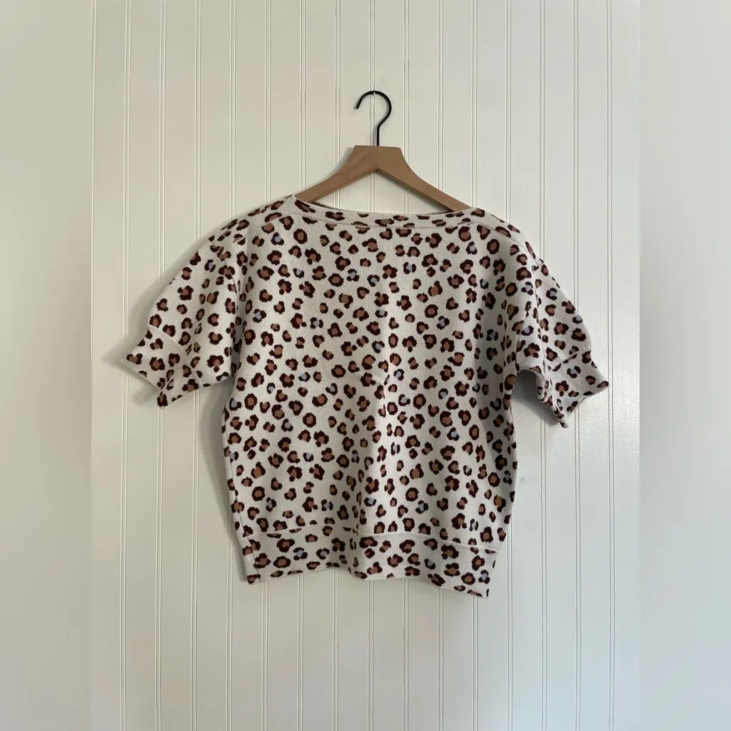 ANN TAYLOR Leopard Print Boatneck Short Sleeve Knit Sweater Size M Petite - Image 9
