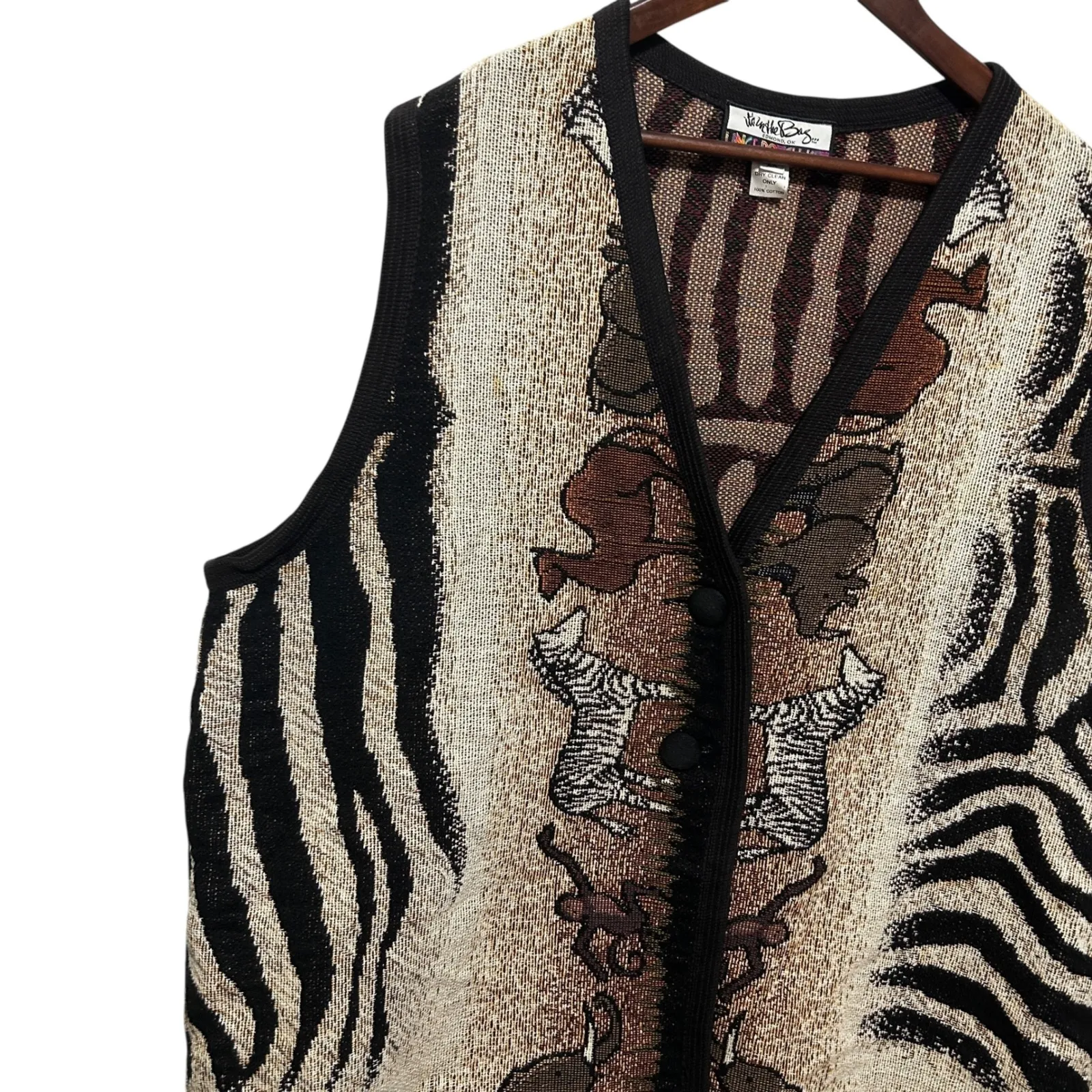Vintage It's In The Bag Unge Potch Ket Tapestry Vest 2X Safari Animal‎ 90s Retro Tan - Image 4