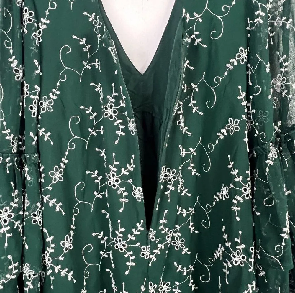 Coast Floral Embroidered Bell Sleeve Ruffle Hem Dress Green US Size 6 EUC - Image 11