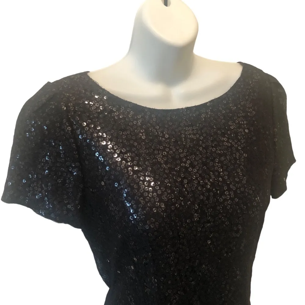 Elie Tahari Sequin Bodycon Cocktail Dress Sz. 10 Black Cap Sleeve Wedding Attire - Image 4