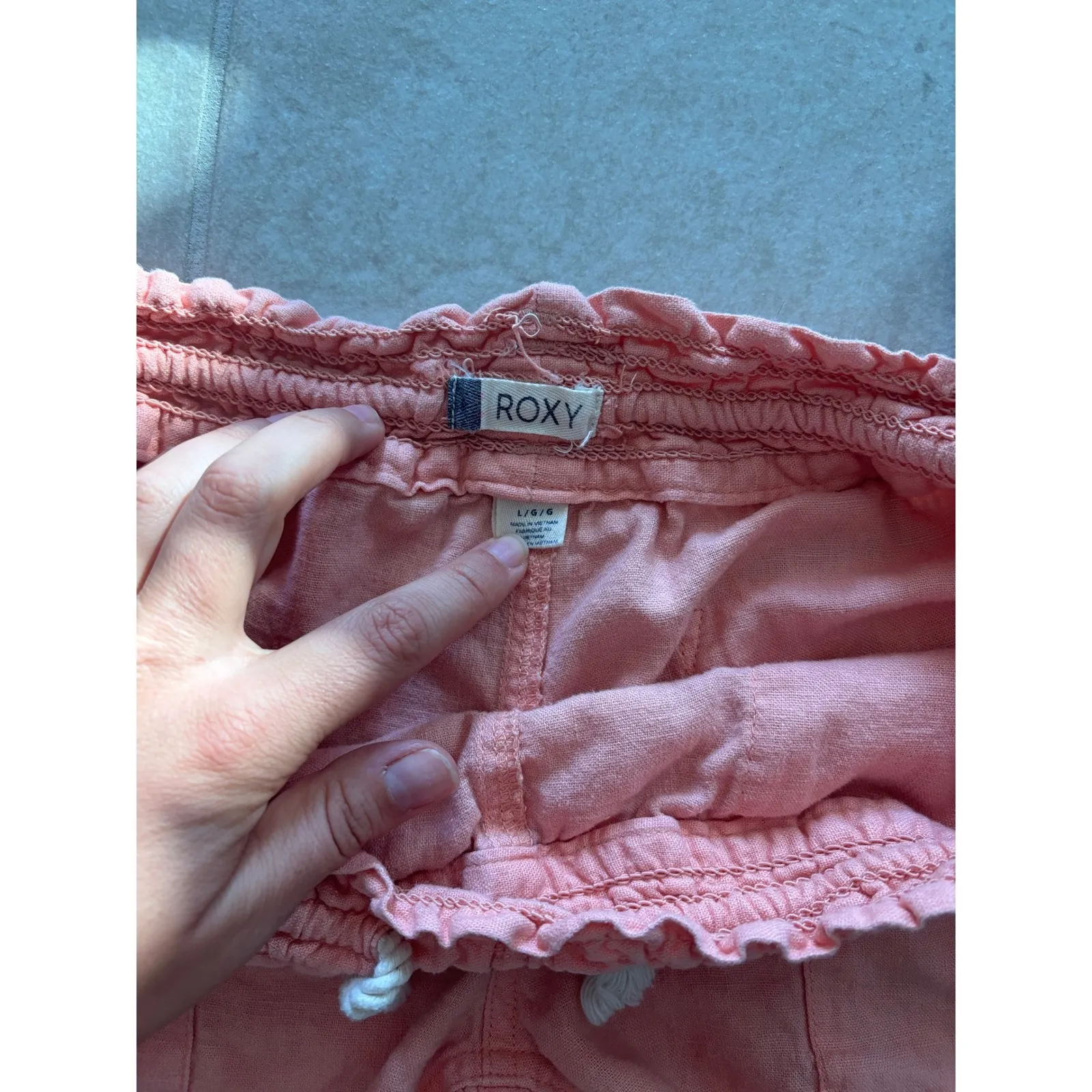 Roxy Micro Shorts Womens Large Orange Flax Linen Low Rise Y2K Surf Beach Coastal - Image 3