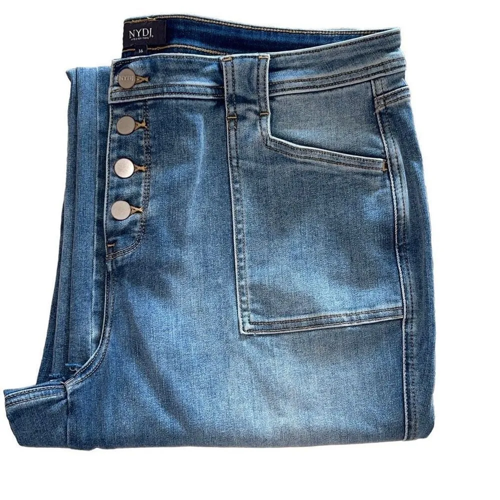 NYDJ Womens Crop Jeans Lift X Tuck‎ Technology Cutoff Button Medium Wash Blue 16 - Image 6