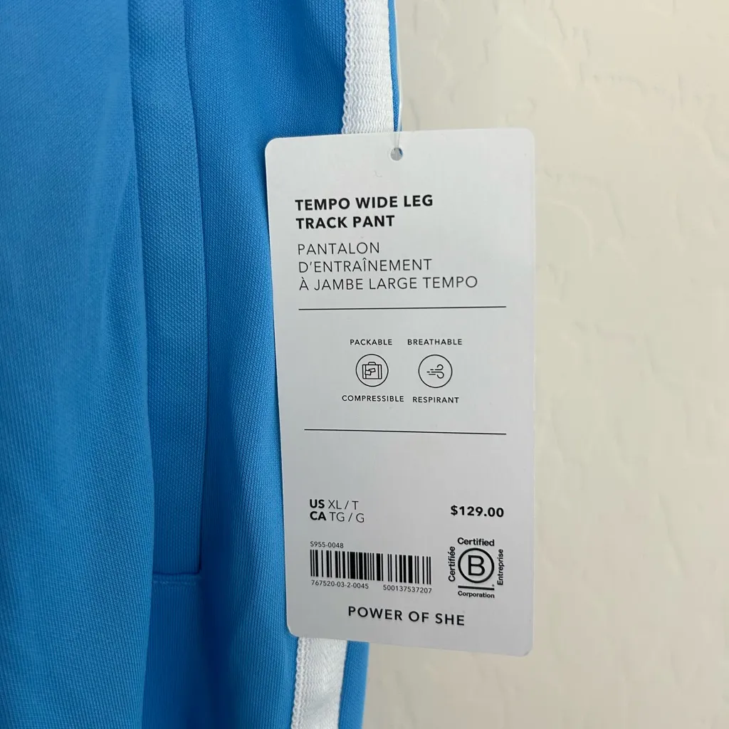 Athleta Tempo Mid Rise Wide Leg Track Pant Blue XL Tall NWT - Image 6