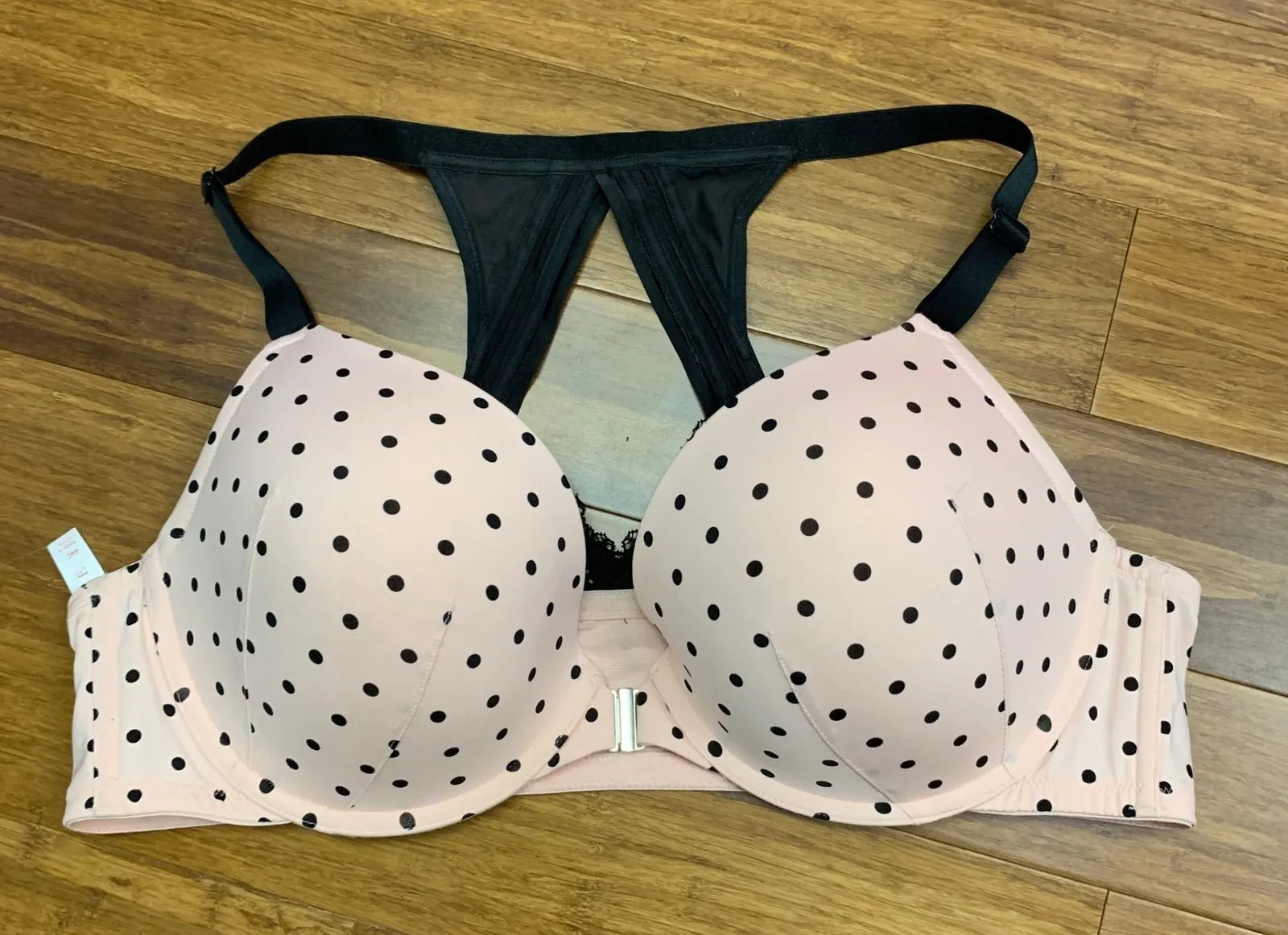 Cacique Boost Plunge Bra Womens Size 44C Polka Dot Front Closure Racerback Pink - Image 1