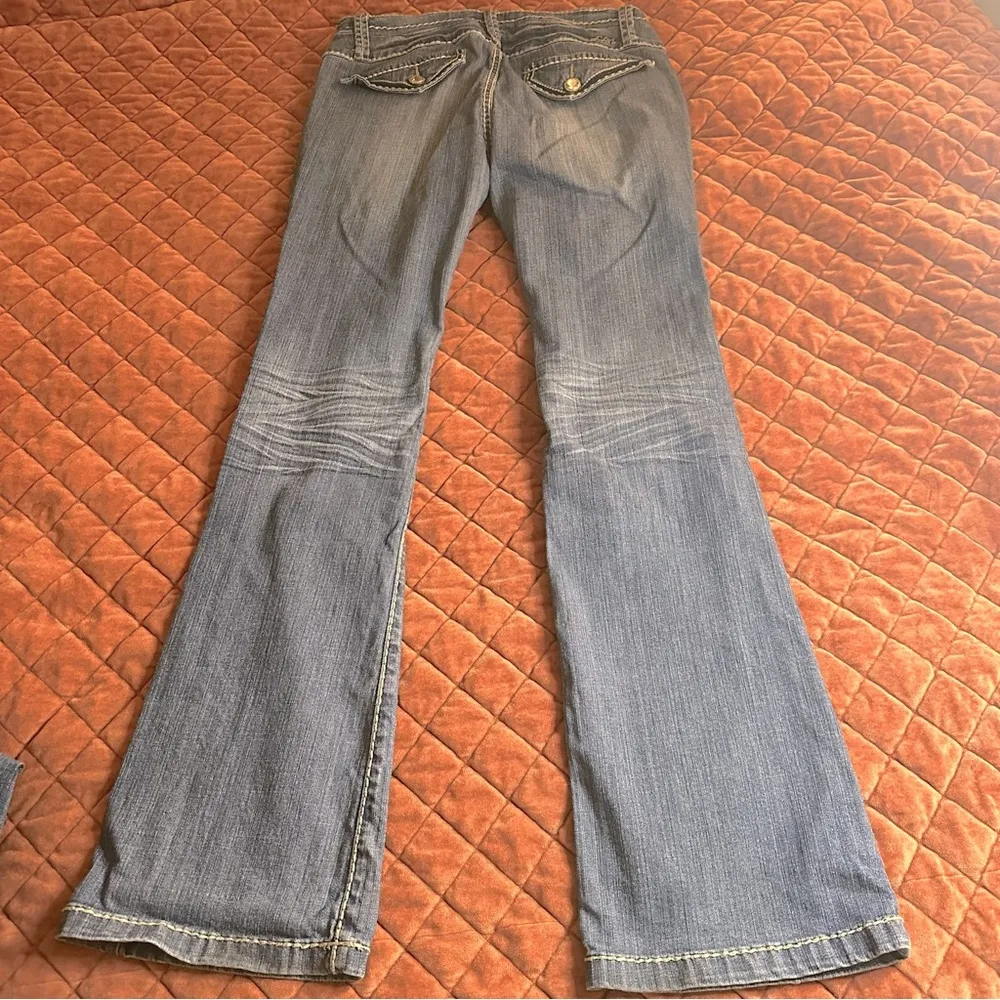 L.A. Idol Low Rise Distressed Flare Jeans Blue Size undefined - Image 4