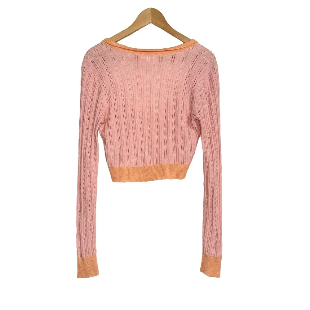 For Love And Lemons Phoebe Pointelle Pink Orange Cardigan MEDIUM in Apricot - Image 4