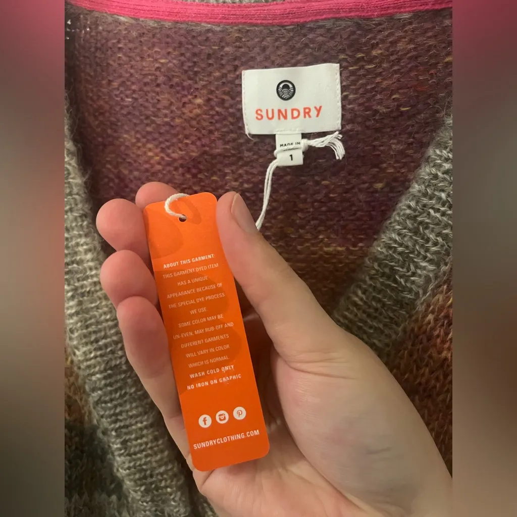 Sundry NWT V Neck Button Cardigan Sweater Color Block Muted Earth Tones Mohair S - Image 16