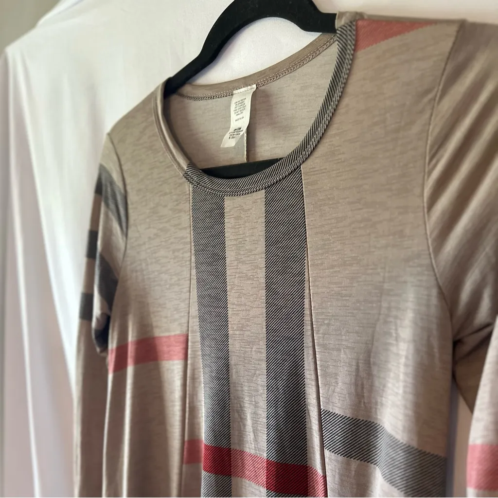 Stylish Plaid 3/4 Length Sleeve Dress Tan - Image 6